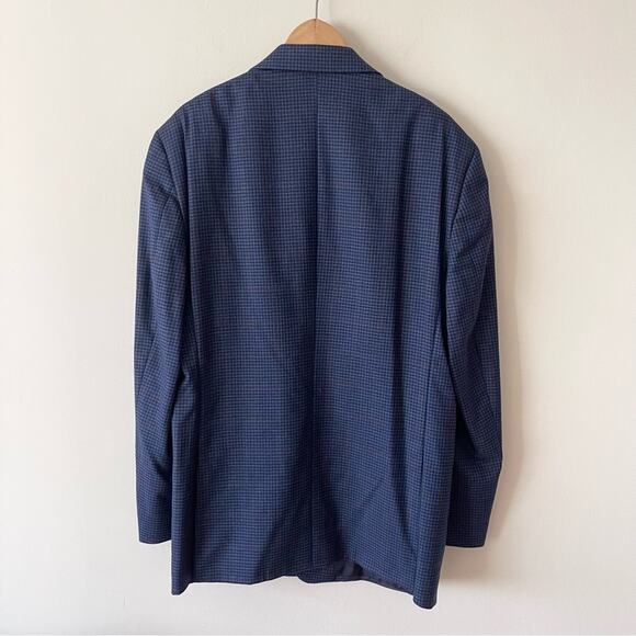 Jos. A Bank Tailored Fit Check Sportcoat Men's Blue Wool Blazer size 46L - Picture 9 of 9